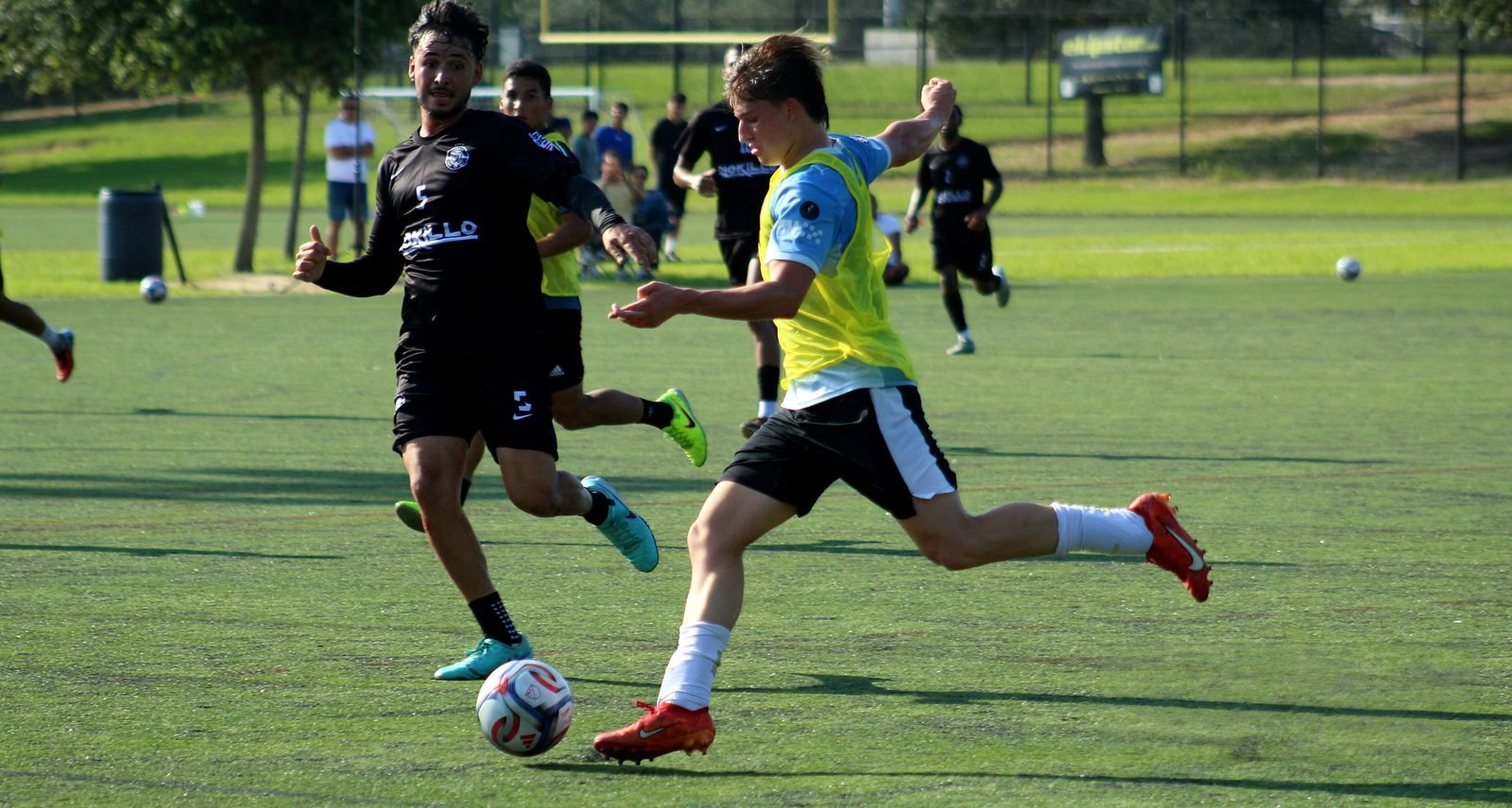 Striker shooting on the run